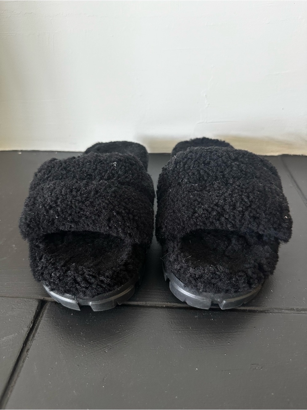 UGG Black Fuzzy Slide Slippers **Never worn